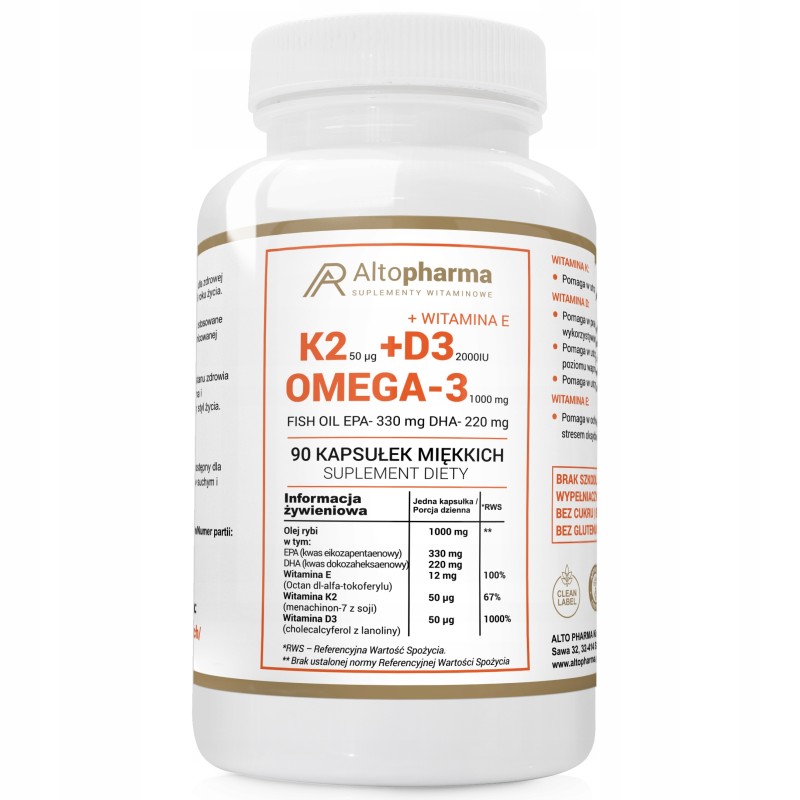 AltoPharma Witamina K2MK-7 + D3 + Omega 3 90kaps. Prawidłowe widzenie