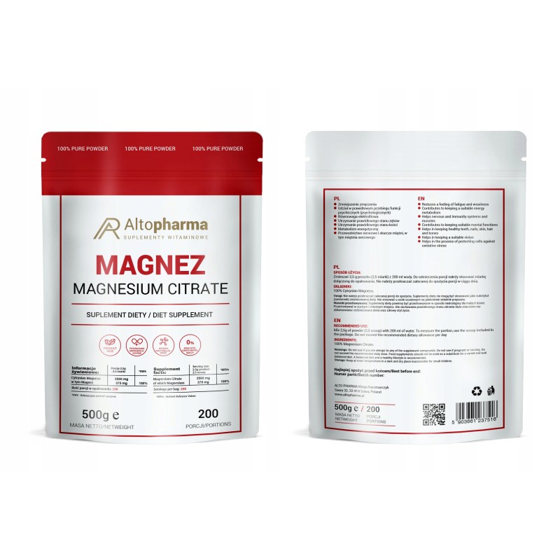 ALTO PHARMA CYTRYNIAN MAGNEZU 100% MAGNEZ W PROSZKU 500g WEGE