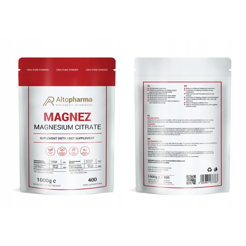 Alto Pharma CYTRYNIAN MAGNEZU 100% MAGNEZ W PROSZKU WEGE 1KG 400 PORCJI